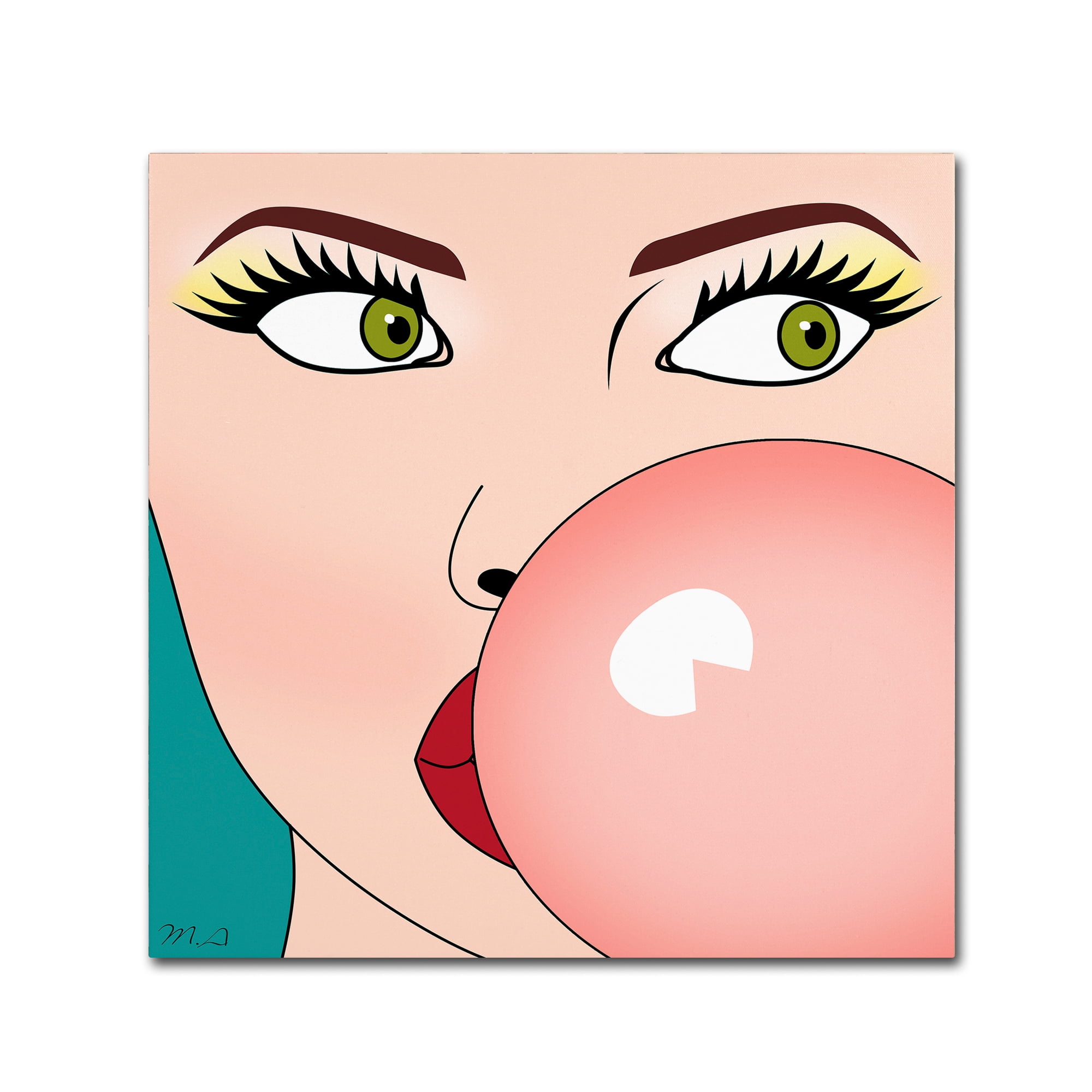 Bold Modern Comic Woman Blowing Bubble Gum Canvas Art