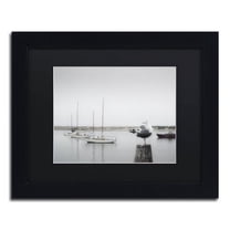 Trademark Fine Art "Four Boats and Seagull" Canvas Art by Moises Levy Black Matte, Black Frame