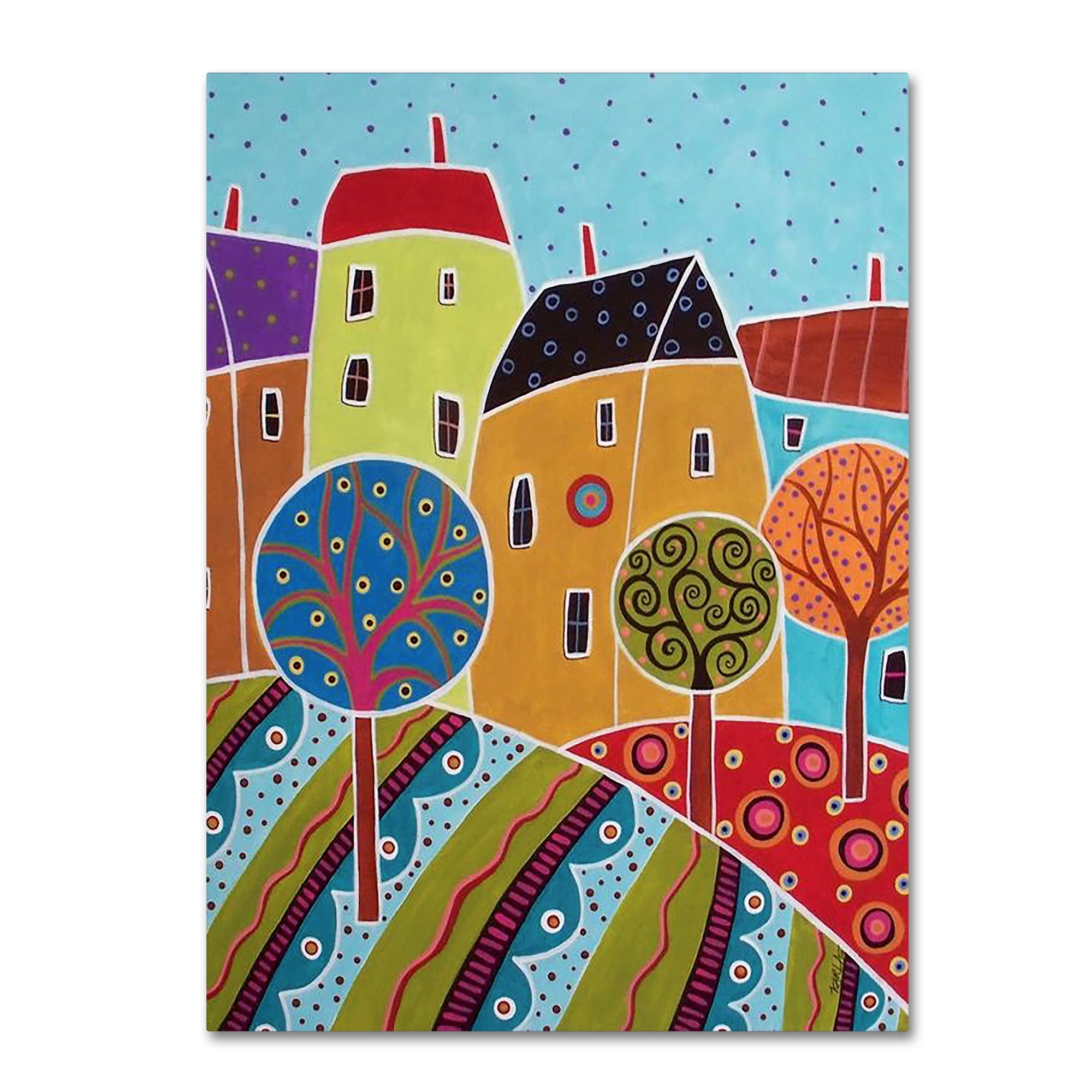 Trademark Fine Art 'Four Houses Three Trees' Canvas Art by Karla Gerard