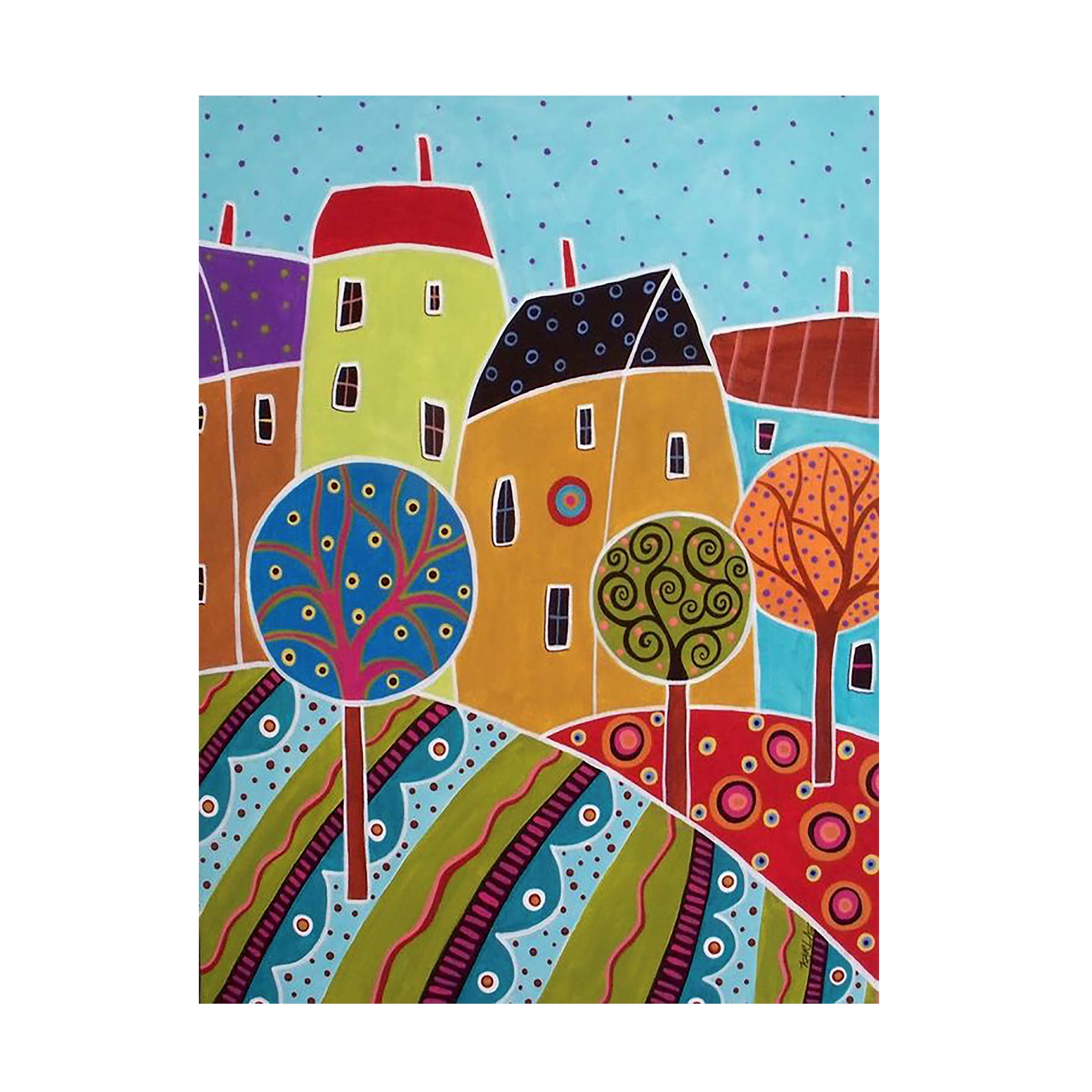 Trademark Fine Art 'Four Houses Three Trees' Canvas Art by Karla Gerard