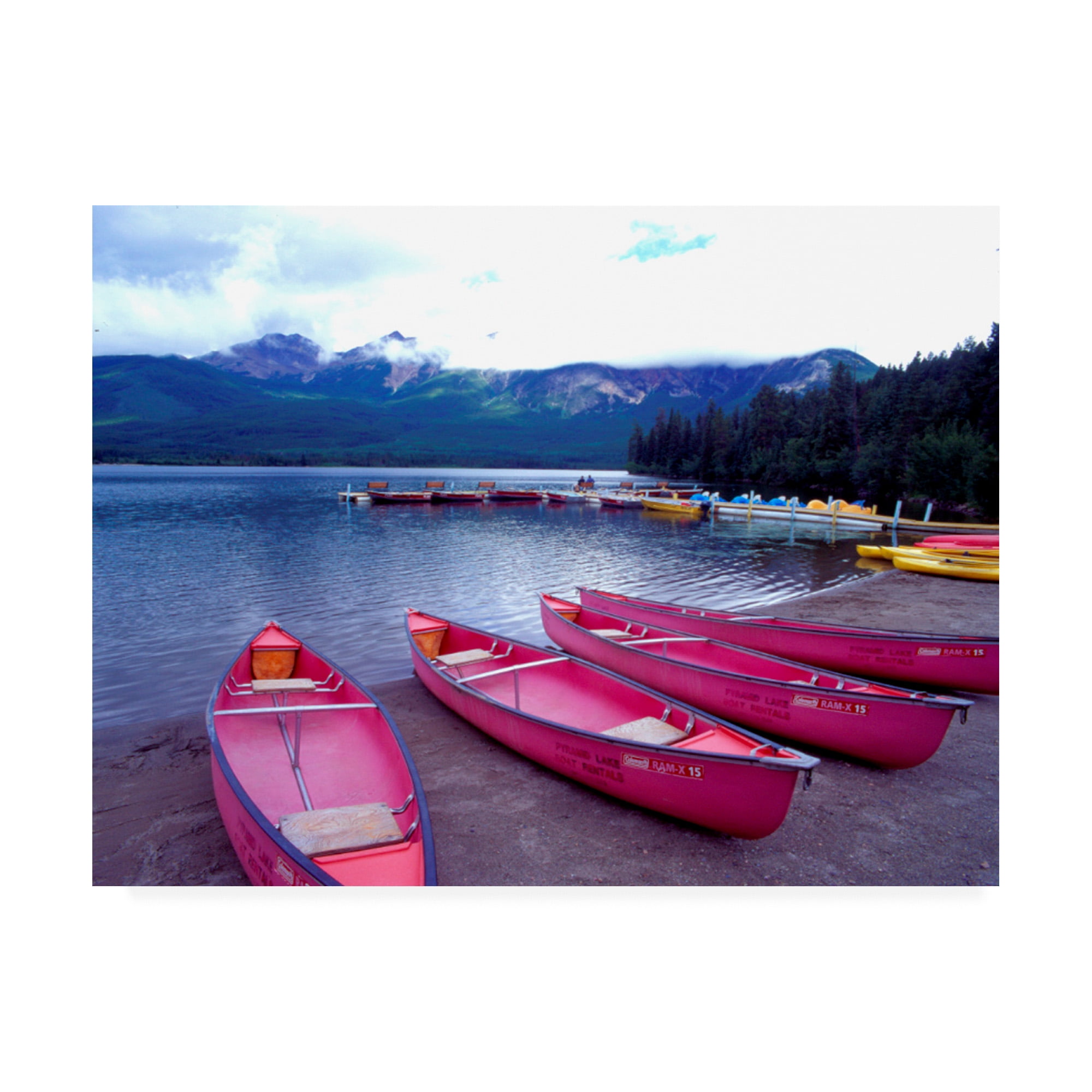 Trademark Fine Art 'Four Pink Boats Canadian Rockies' Canvas Art by Monte Nagler