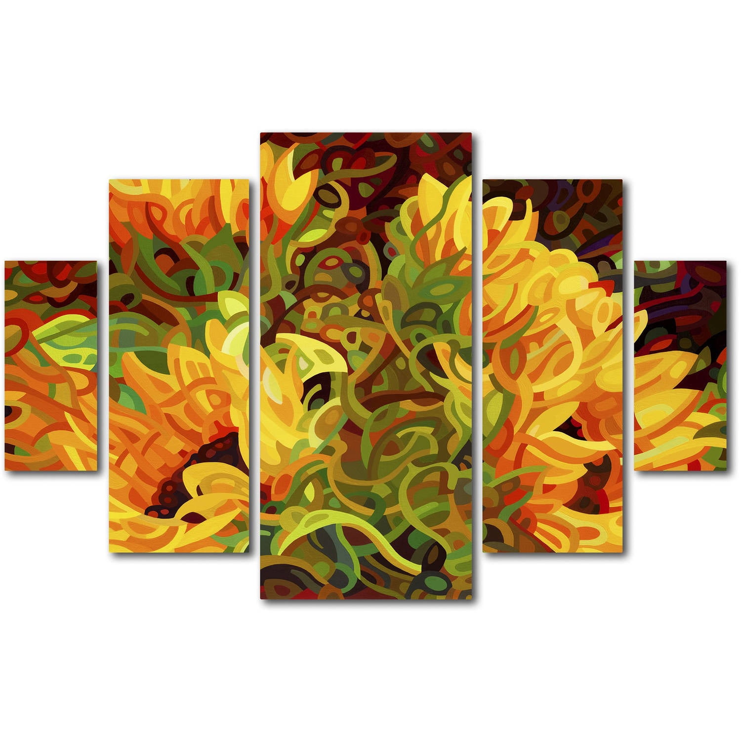 Trademark Fine Art "Four Sunflowers" Canvas Art by Mandy Budan 5-Panel Set