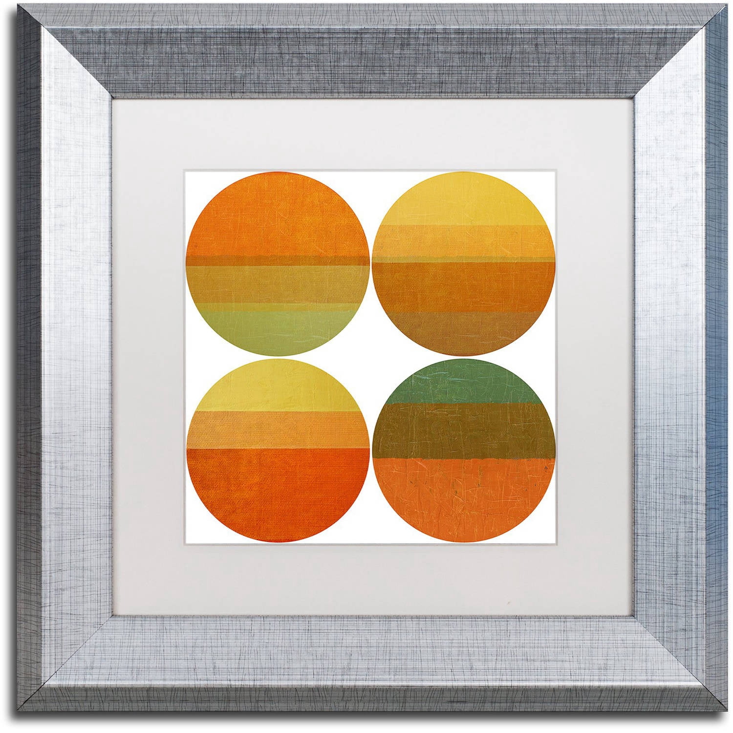 Trademark Fine Art "Four Suns" Canvas Art by Michelle Calkins, White Matte, Silver Frame