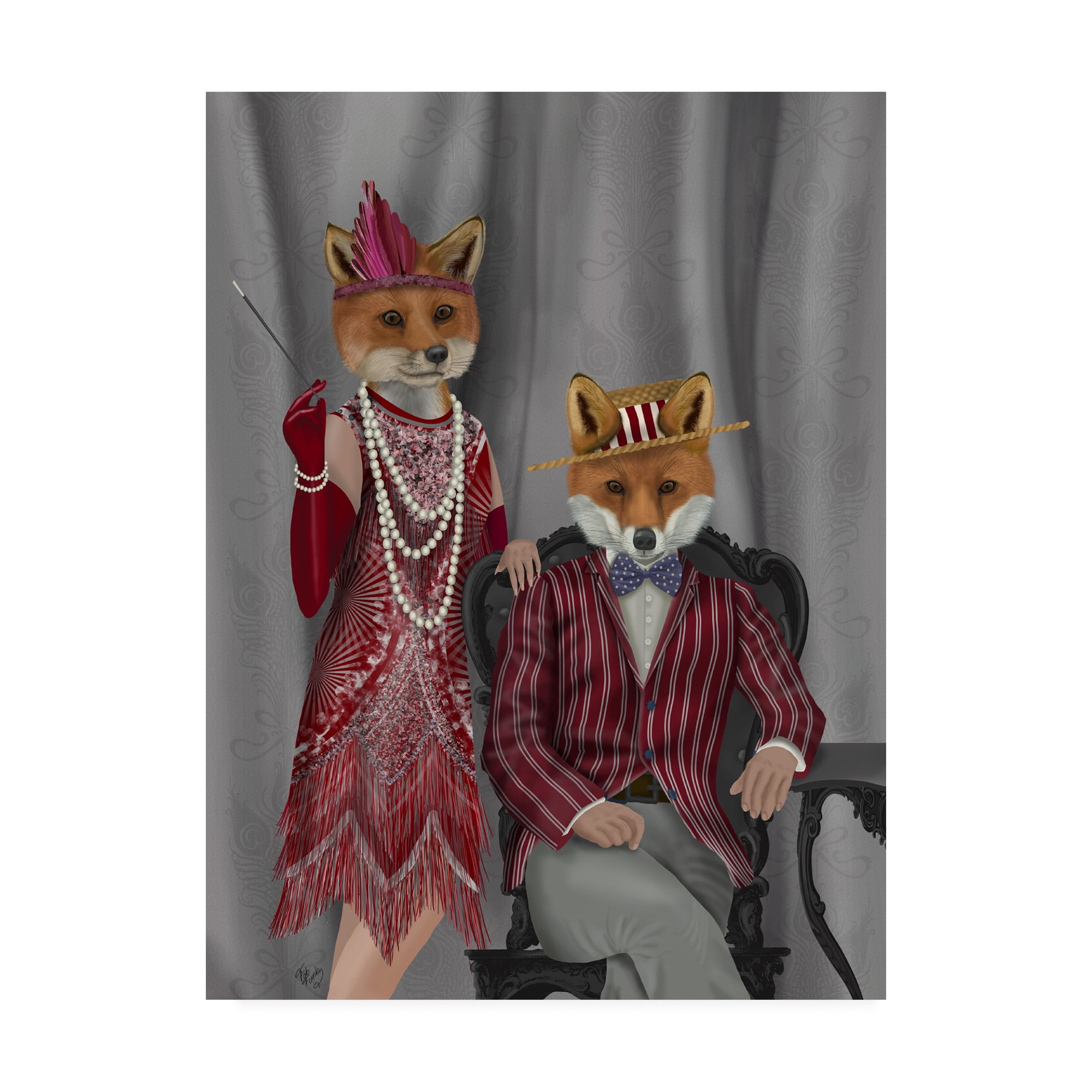Trademark Fine Art 'Fox Couple 1920s' Canvas Art by Fab Funky
