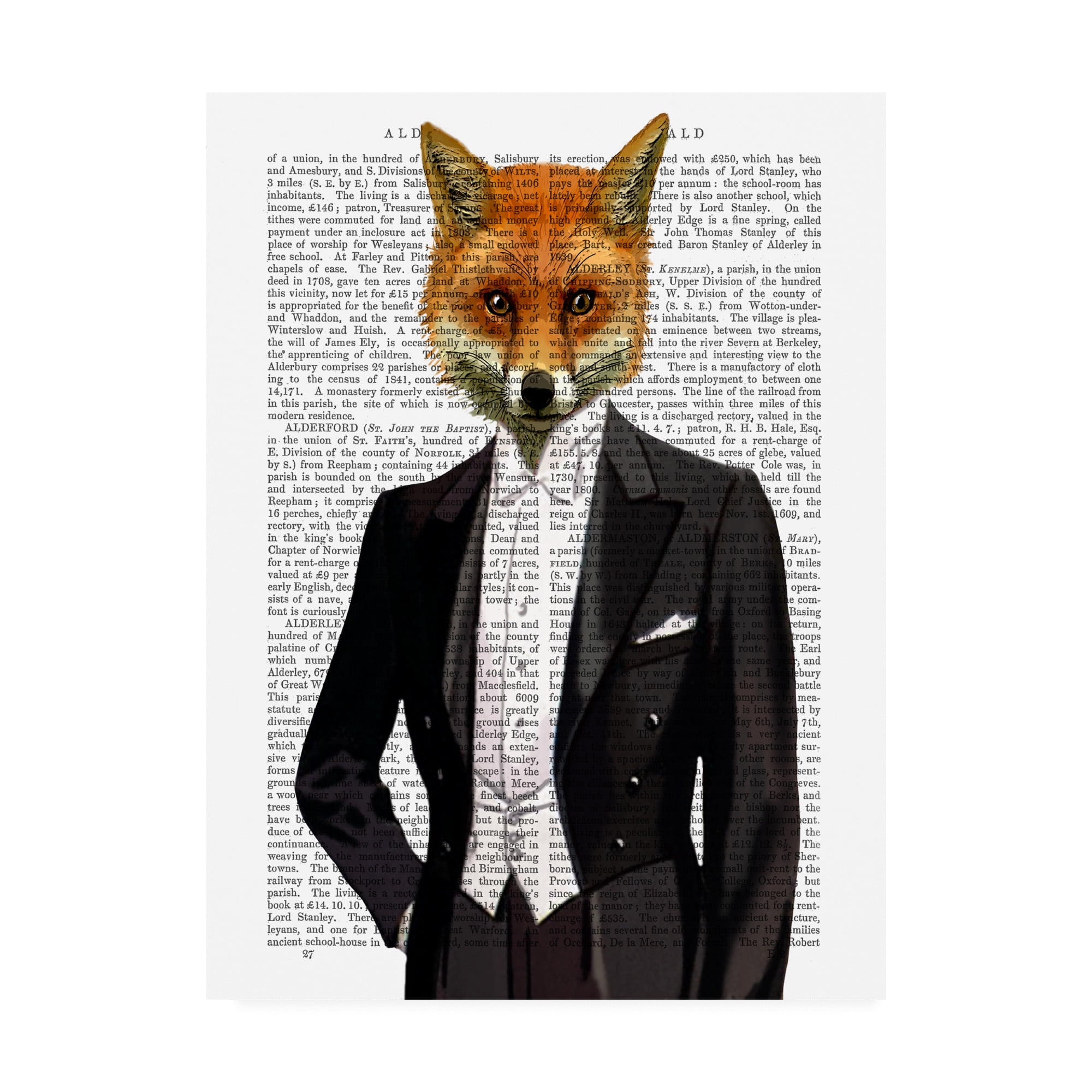 Trademark Fine Art 'Fox In Evening Suit, Portrait Book Page' Canvas Art by Fab Funky