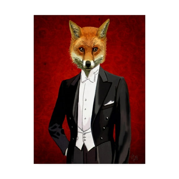 Trademark Fine Art 'Fox In Evening Suit, Portrait' Canvas Art by Fab Funky