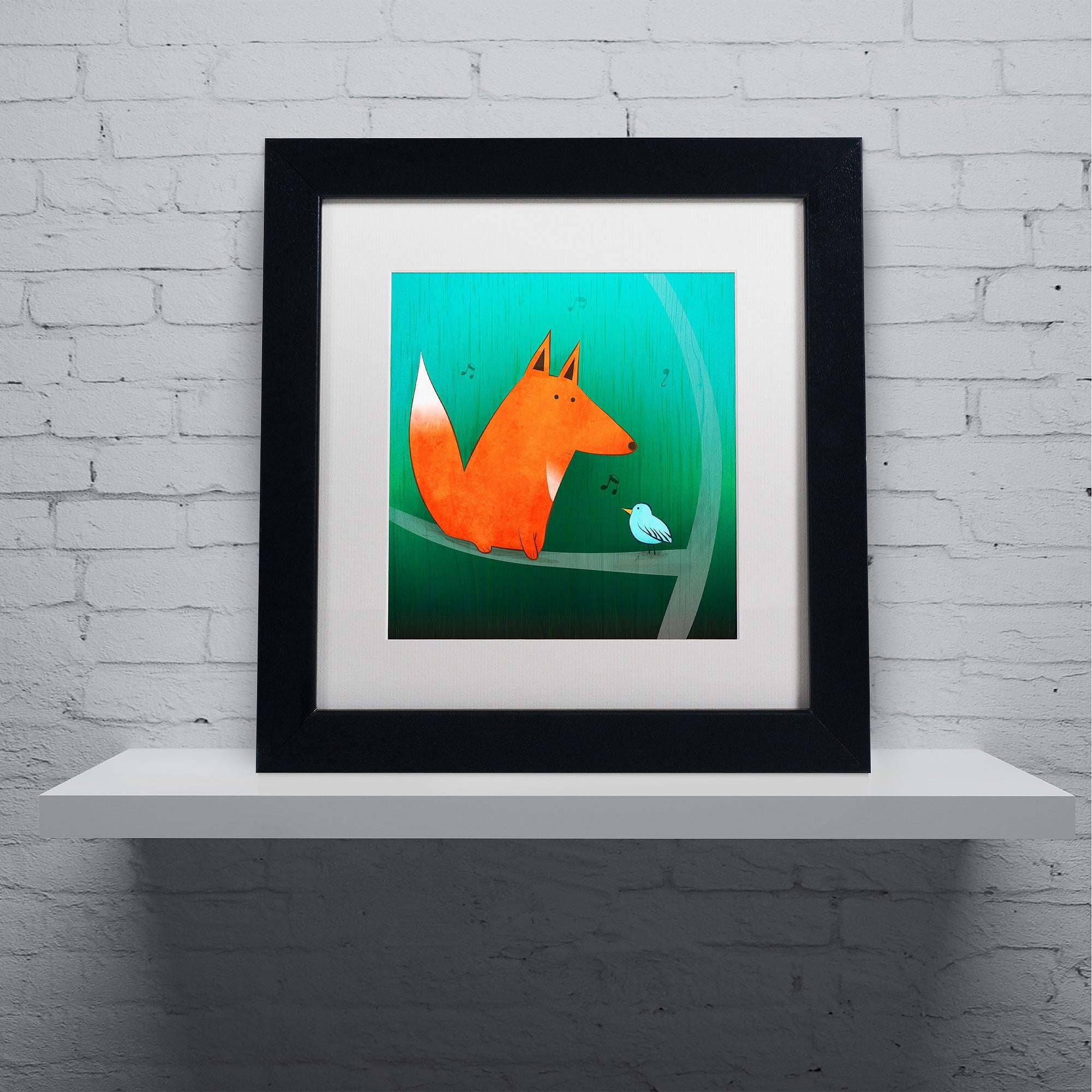 Trademark Fine Art "Fox in Tree" Canvas Art by Carla Martell, White Matte, Black Frame