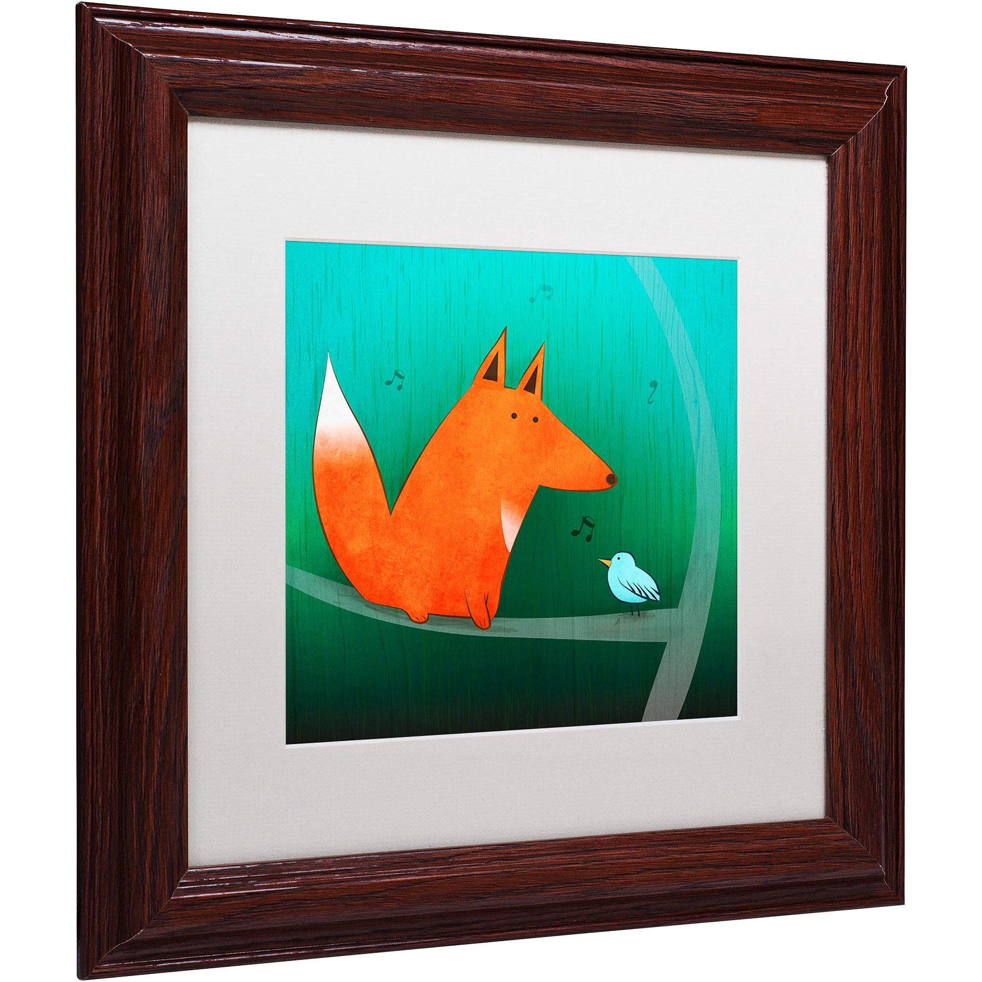 Trademark Fine Art "Fox in Tree" Canvas Art by Carla Martell, White Matte, Wood Frame