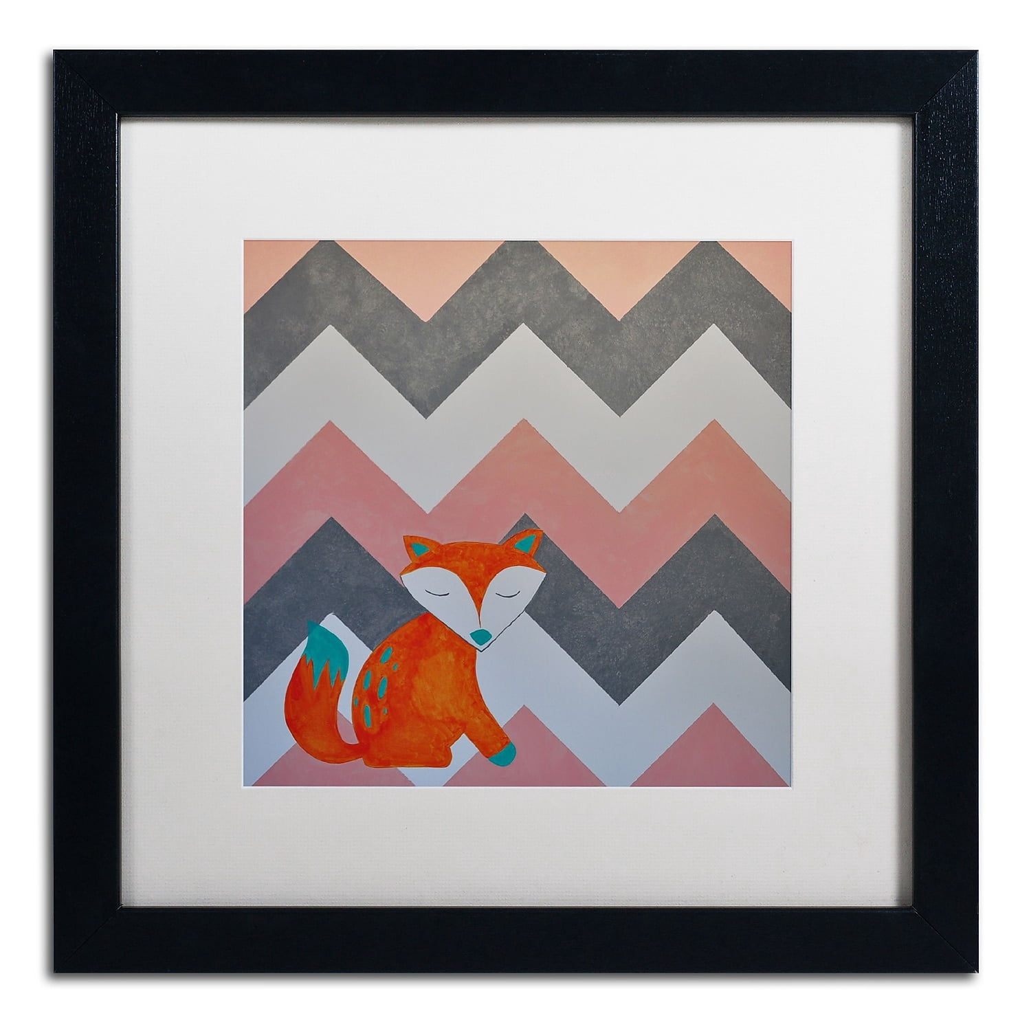 Trademark Fine Art "Fox on Chevron" Canvas Art by Nicole Dietz White Matte, Black Frame