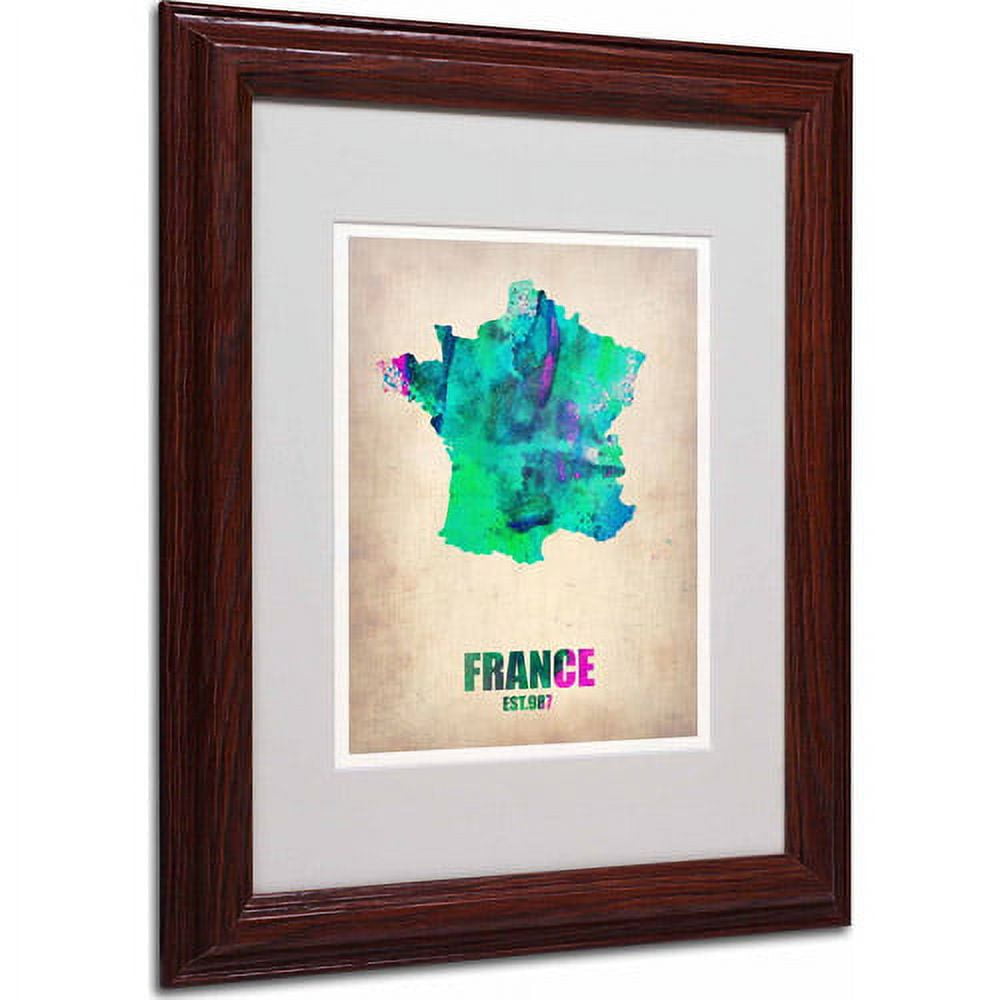 Trademark Fine Art "France Watercolor Map" Matted Framed Art by Naxart, Wood Frame