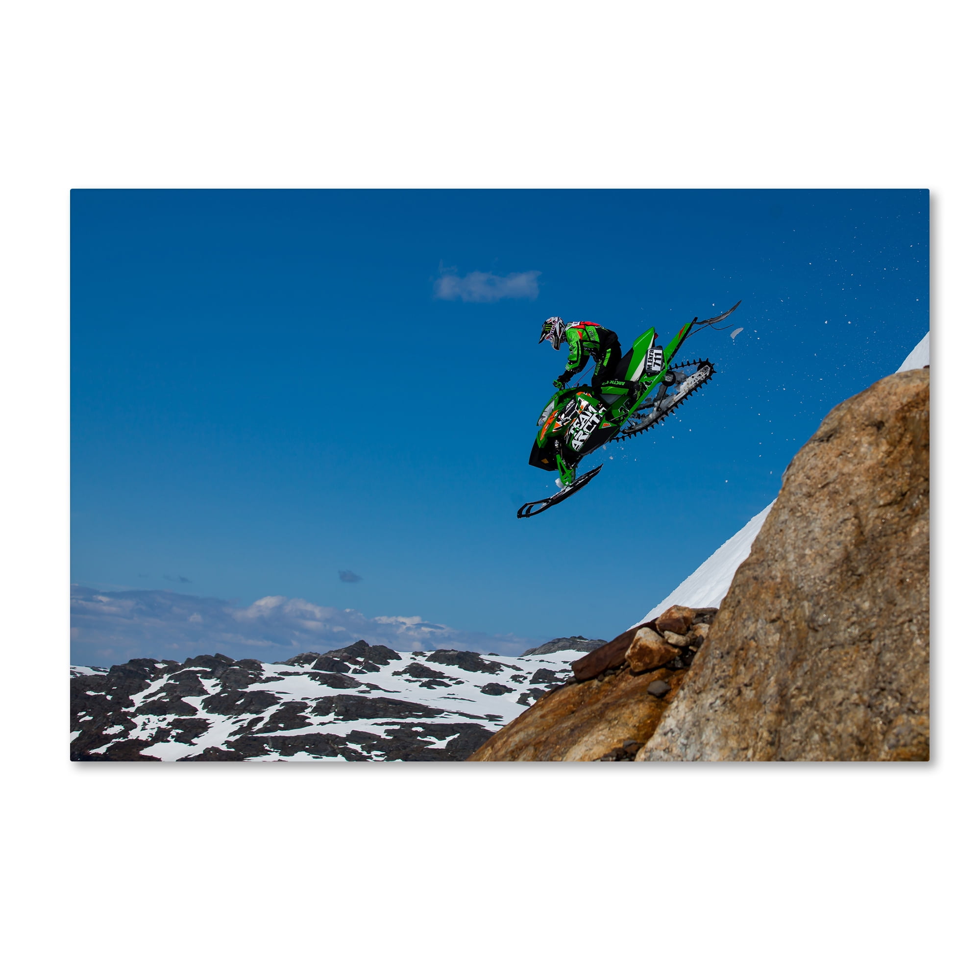 Free Fall Snowmobile Canvas Art with Wood Frame