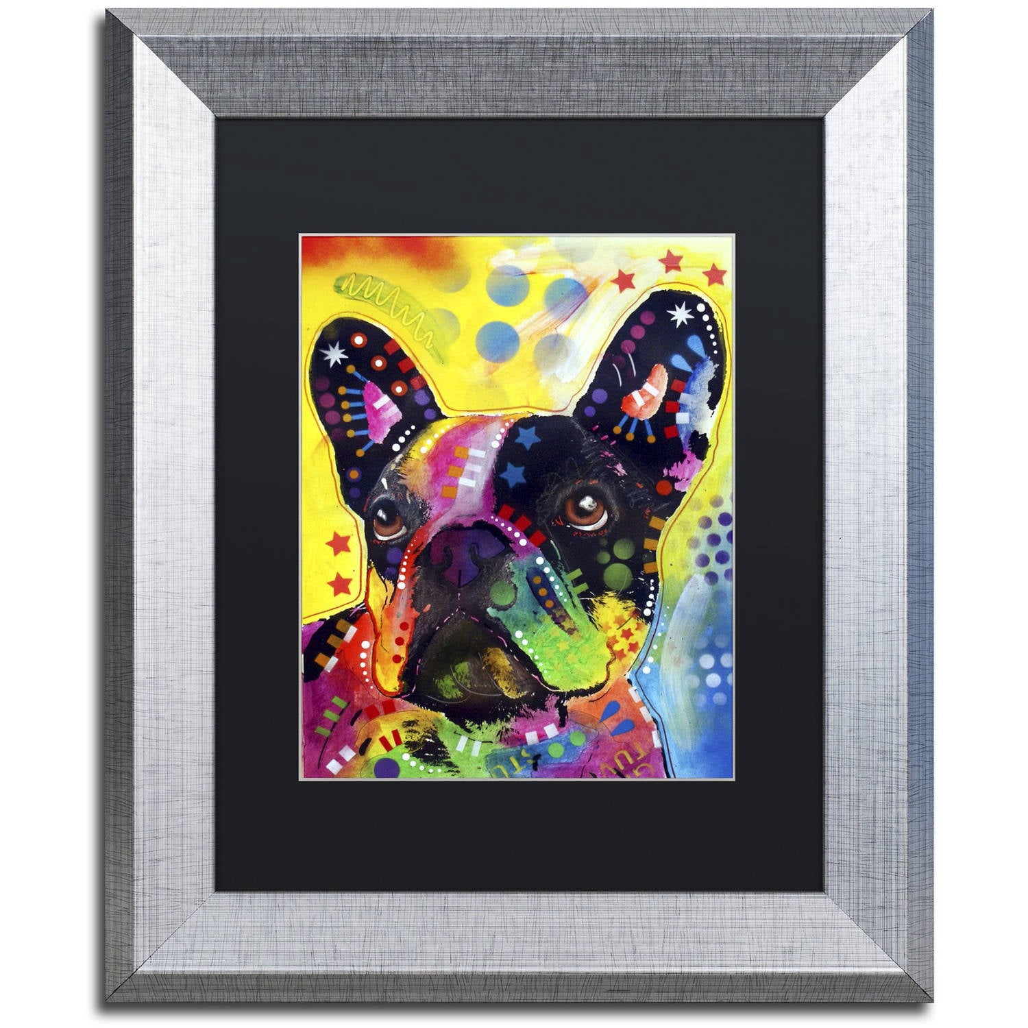 Trademark Fine Art "French Bulldog 2" Canvas Art by Dean Russo, Black Matte, Silver Frame