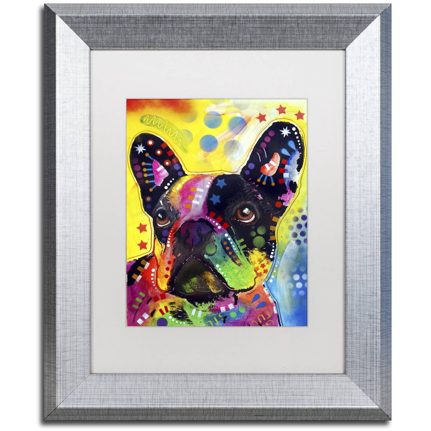 Trademark Fine Art "French Bulldog 2" Canvas Art by Dean Russo, White Matte, Silver Frame