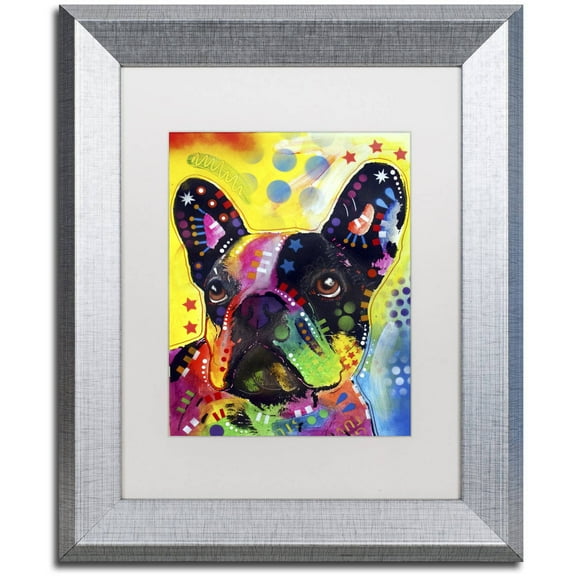 Trademark Fine Art "French Bulldog 2" Canvas Art by Dean Russo, White Matte, Silver Frame
