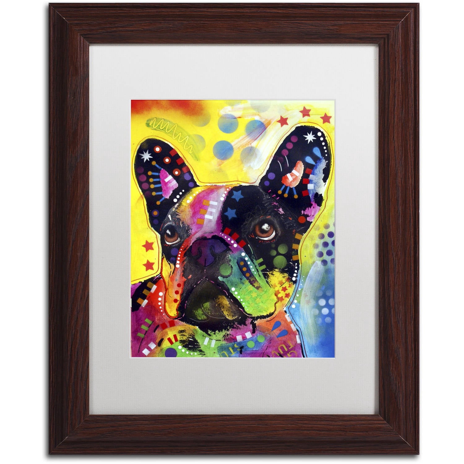 Trademark Fine Art "French Bulldog 2" Canvas Art by Dean Russo, White Matte, Wood Frame