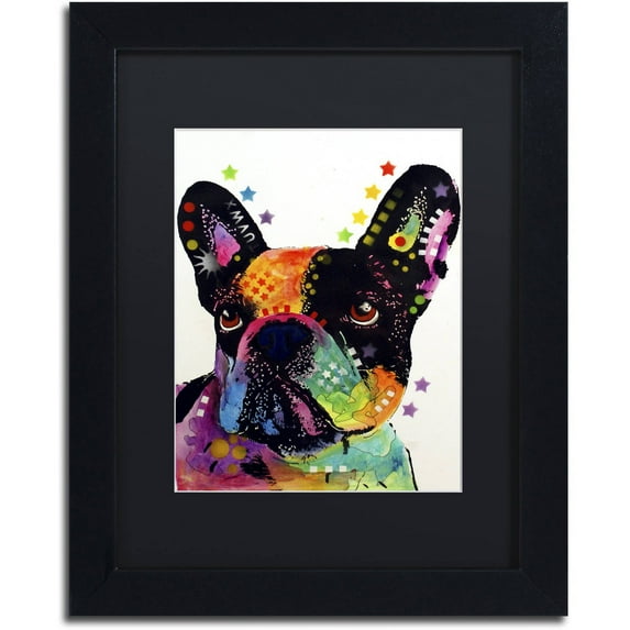 Trademark Fine Art "French Bulldog" Canvas Art by Dean Russo, Black Matte, Black Frame