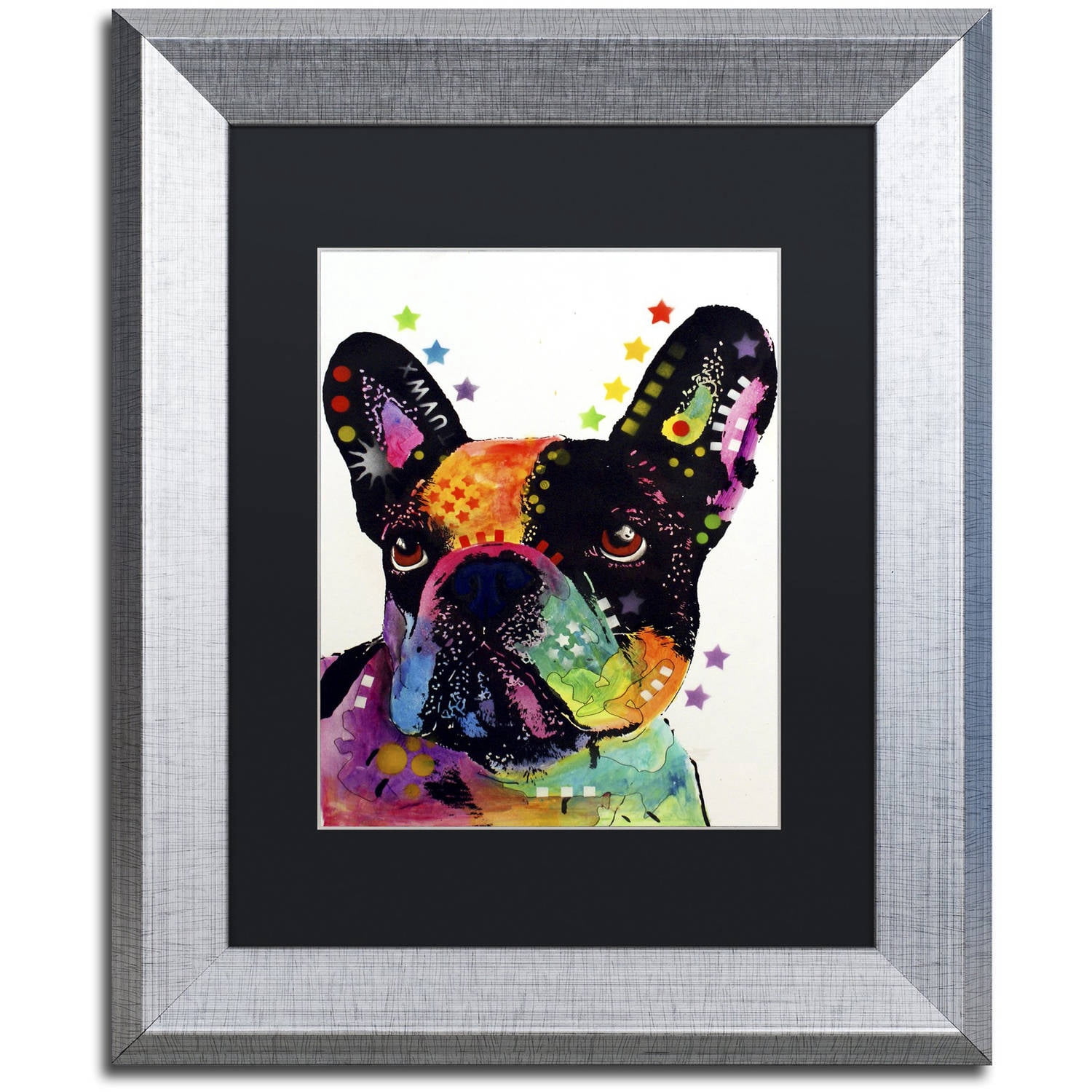 Trademark Fine Art "French Bulldog" Canvas Art by Dean Russo, Black Matte, Silver Frame