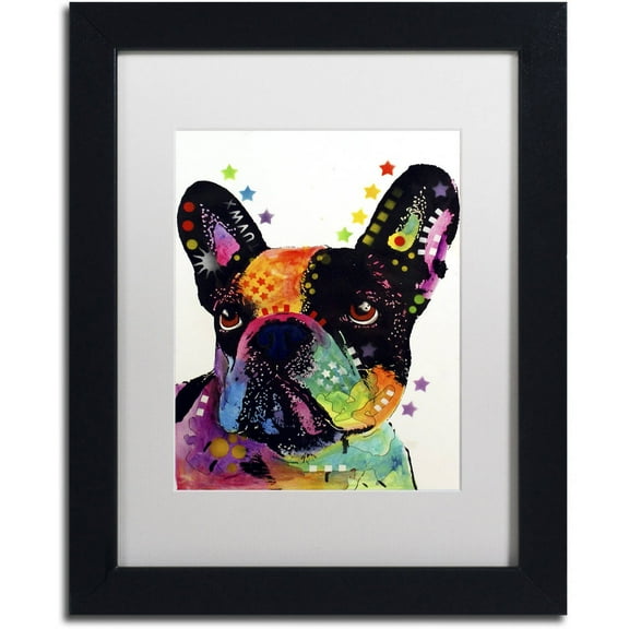 Trademark Fine Art "French Bulldog" Canvas Art by Dean Russo, White Matte, Black Frame