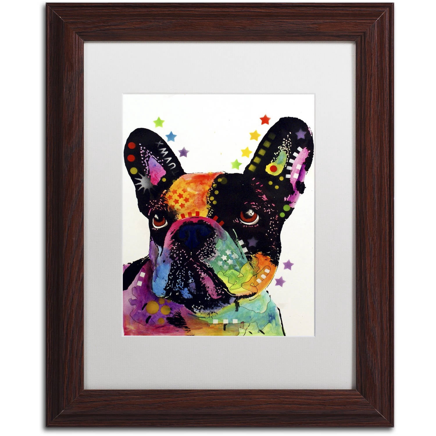 Trademark Fine Art "French Bulldog" Canvas Art by Dean Russo, White Matte, Wood Frame