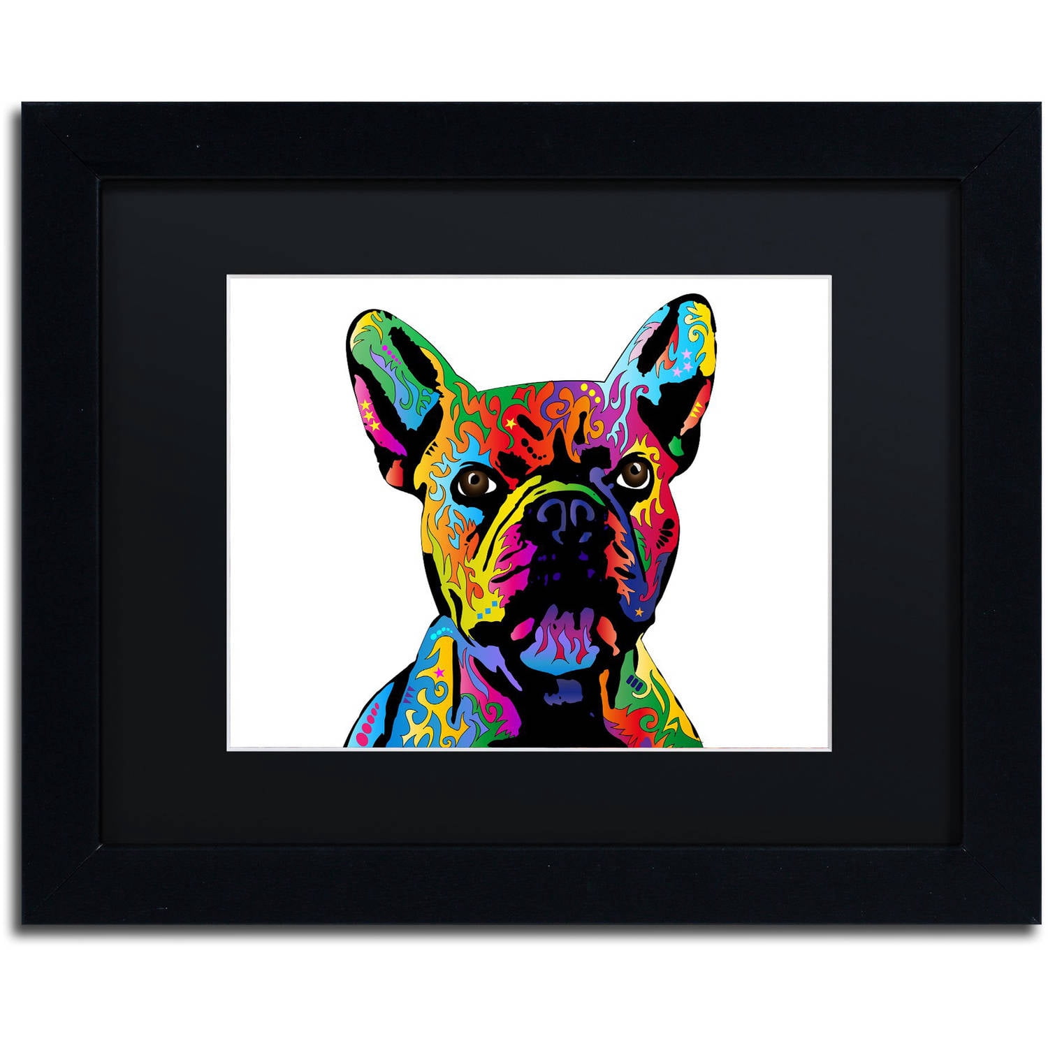 Trademark Fine Art "French Bulldog" Canvas Art by Michael Tompsett, Black Matte, Black Frame