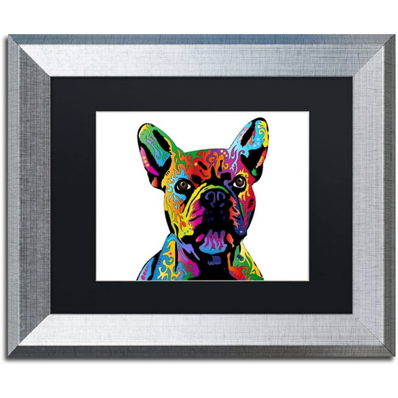 Trademark Fine Art "French Bulldog" Canvas Art by Michael Tompsett, Black Matte, Silver Frame