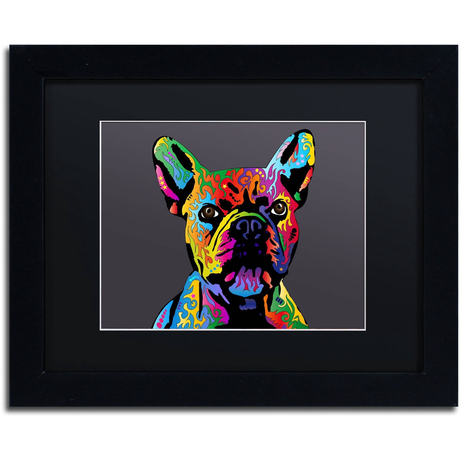 Trademark Fine Art "French Bulldog Grey" Canvas Art by Michael Tompsett, Black Matte, Black Frame