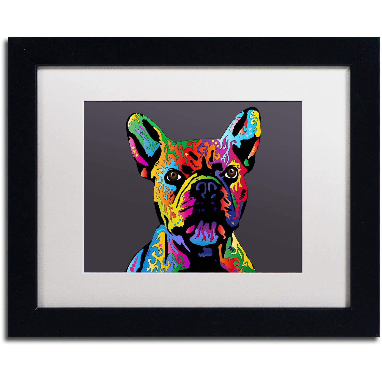 Trademark Fine Art "French Bulldog Grey" Canvas Art by Michael Tompsett, White Matte, Black Frame