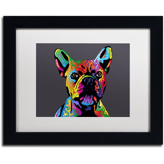 Trademark Fine Art "French Bulldog Grey" Canvas Art by Michael Tompsett, White Matte, Black Frame