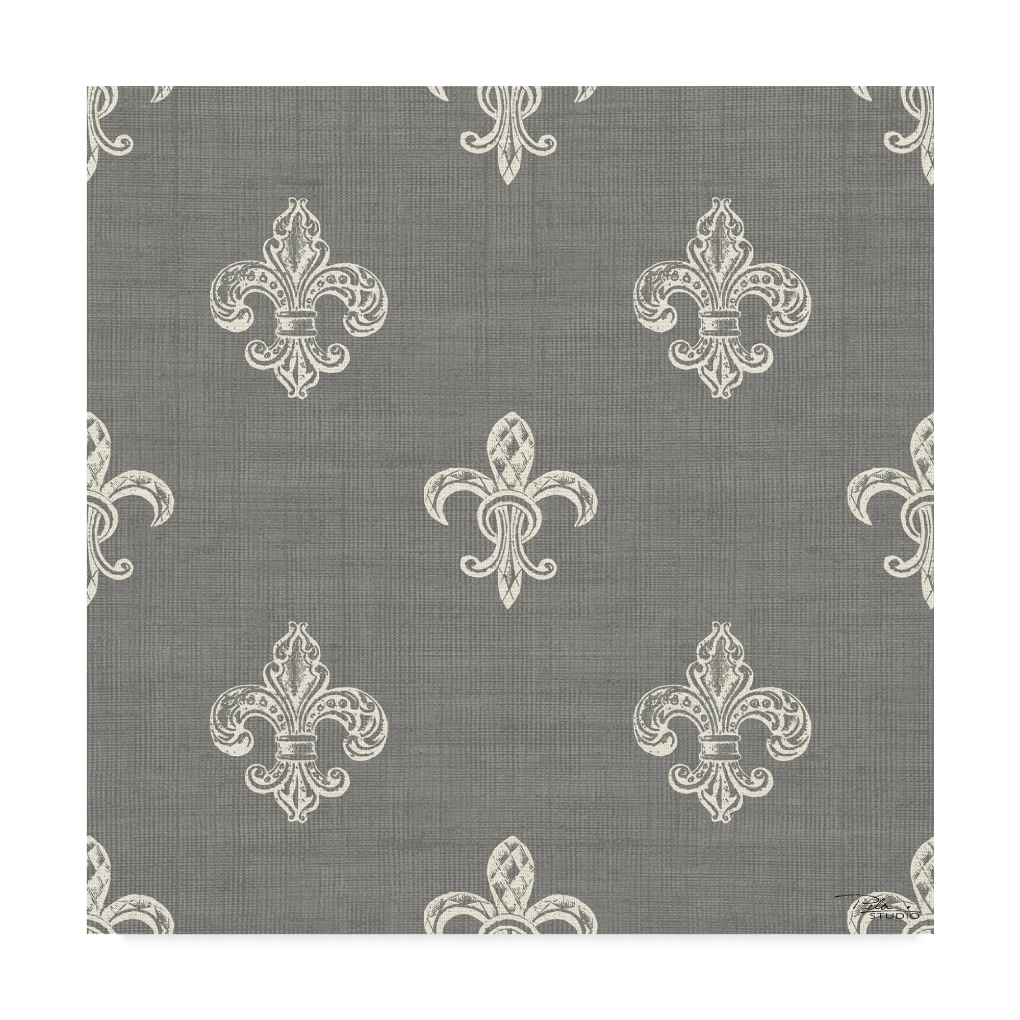 18 x 18 Gray and White Fleur-de-lis Canvas Art