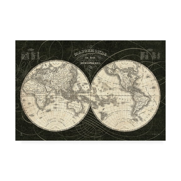 Trademark Fine Art 'French World Map I Black and White' Canvas Art by Sue Schlabach