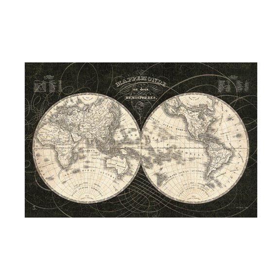 Trademark Fine Art 'French World Map I Black and White' Canvas Art by Sue Schlabach