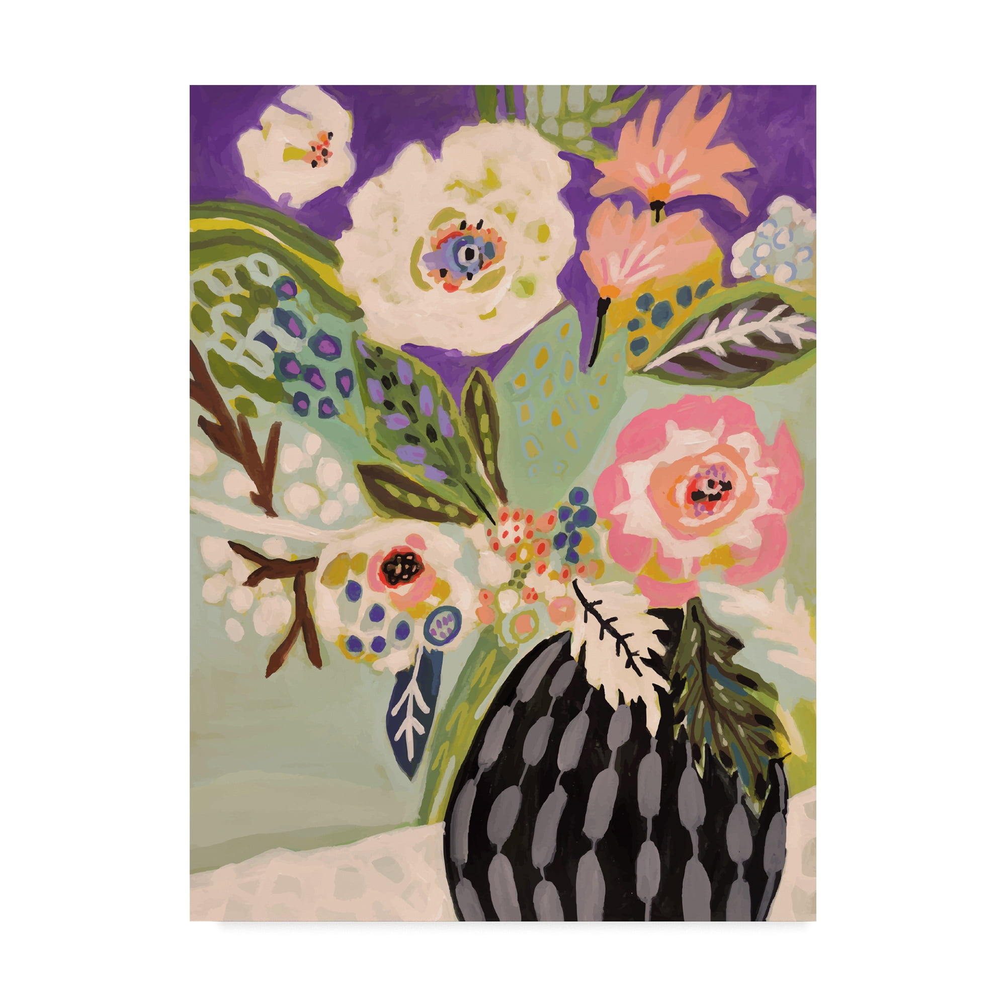 Large Multicolor Floral Canvas Art with Hidden Wooden Frame
