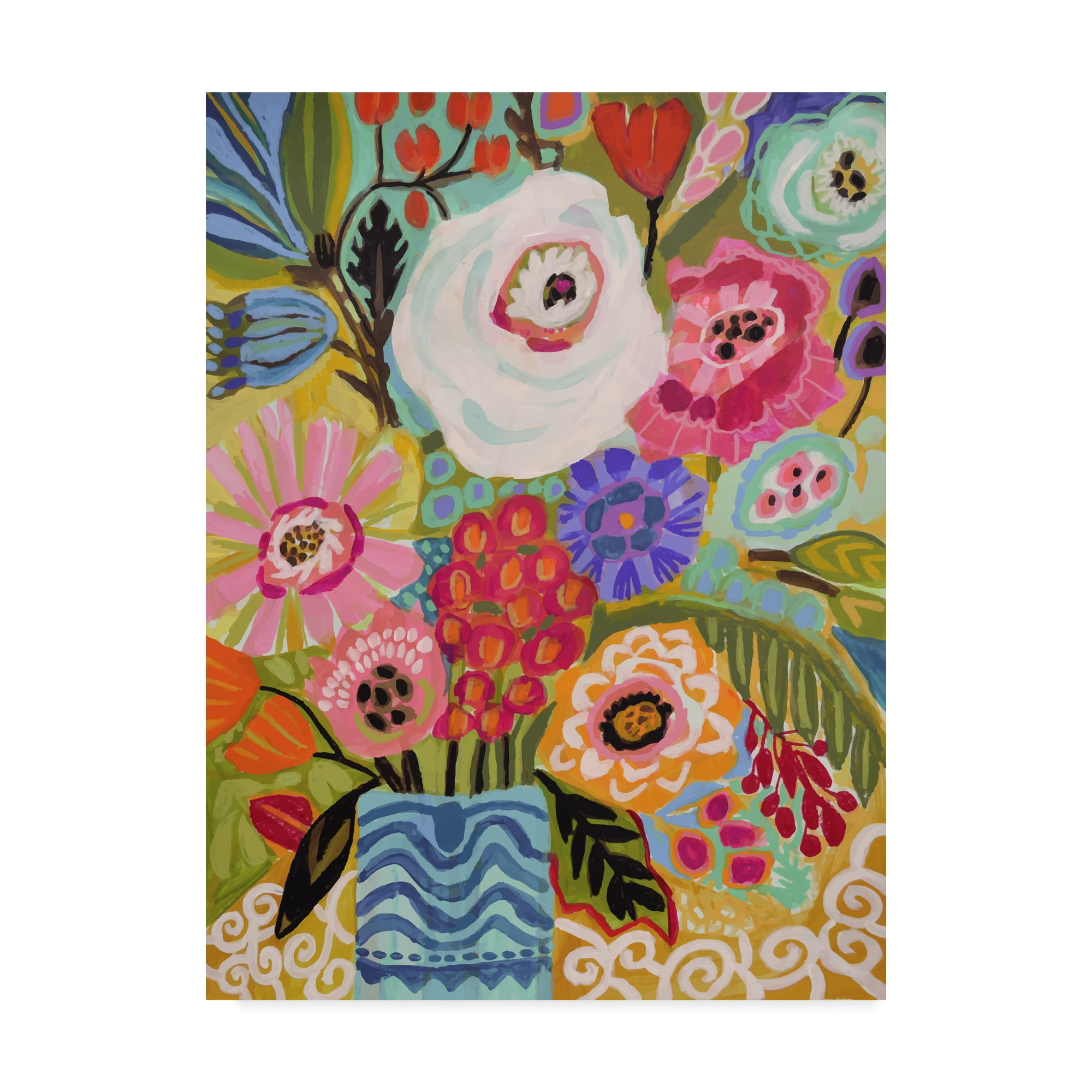 Colorful Floral Canvas Art with Blue Vase, 18 x 24 inches