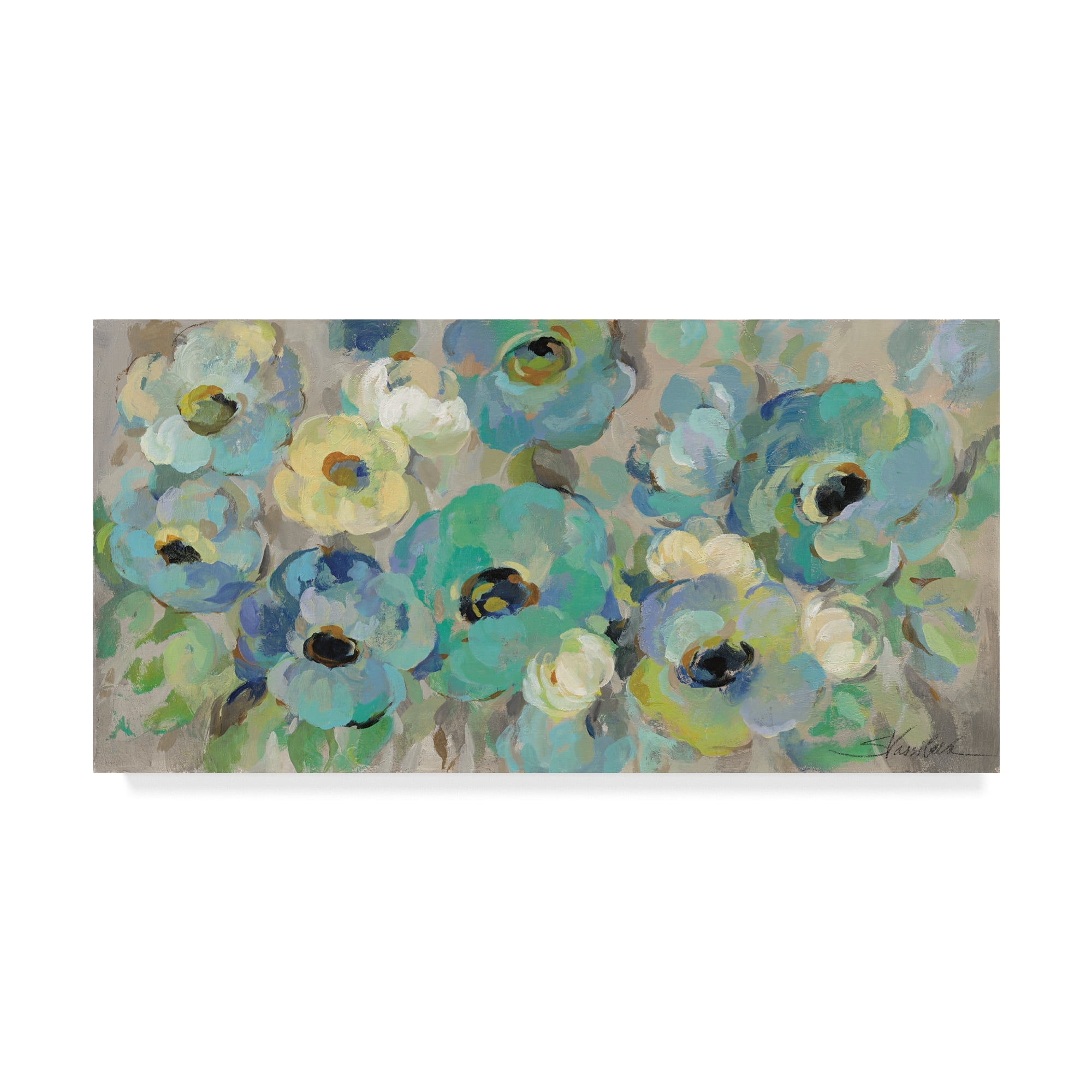 Silvia Vassileva 'Fresh Teal Flowers' Canvas Art