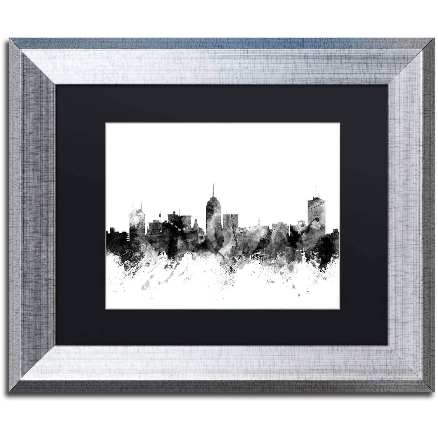 Trademark Fine Art "Fresno California Skyline B&W" Canvas Art by Michael Tompsett, Black Matte, Silver Frame