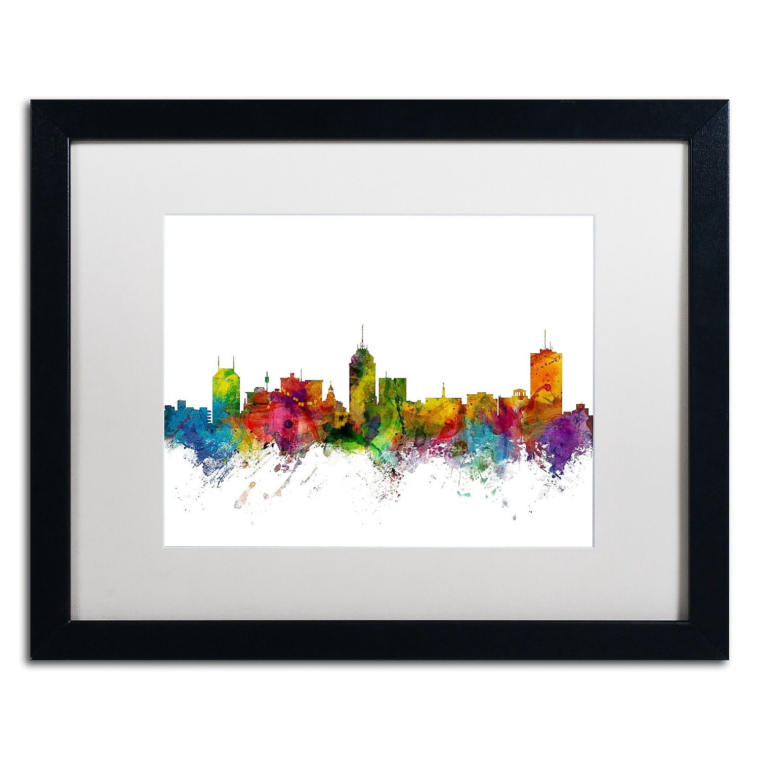 Trademark Fine Art 'Fresno California Skyline' Canvas Art by Michael Tompsett, White Matte, Black Frame