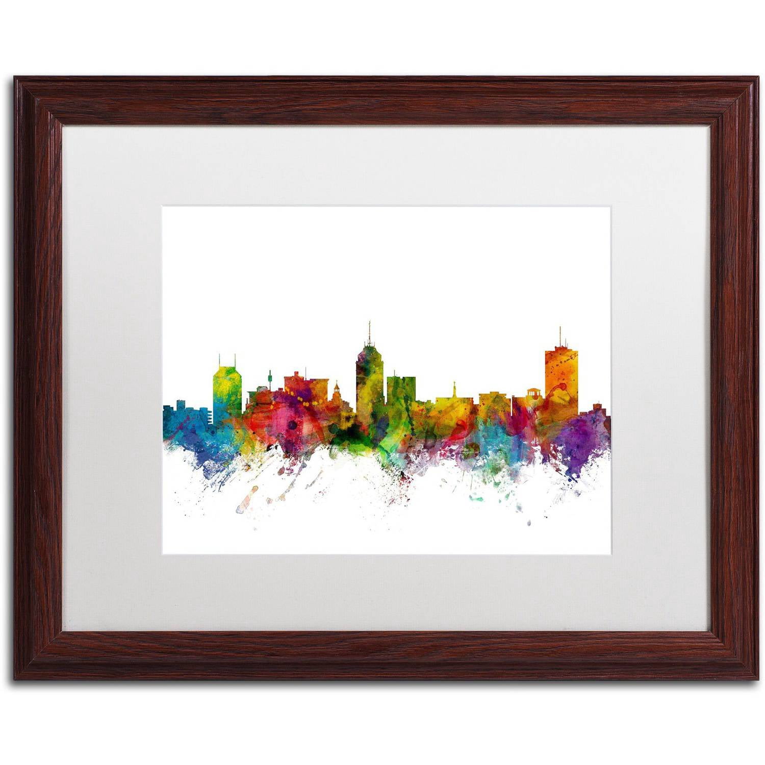 Trademark Fine Art 'Fresno California Skyline' Canvas Art by Michael Tompsett, White Matte, Wood Frame