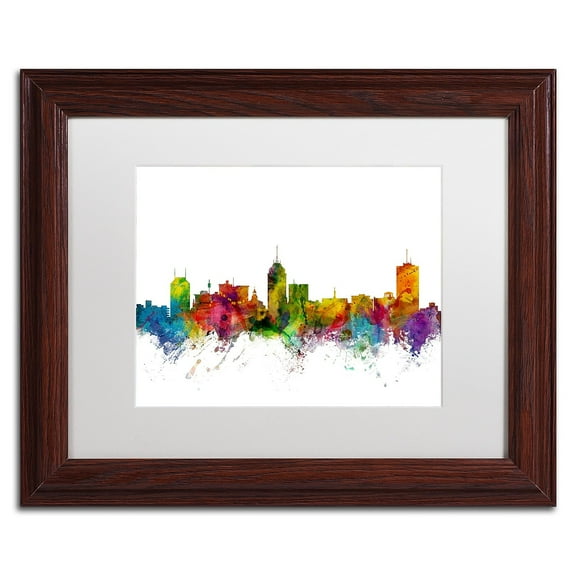 Trademark Fine Art 'Fresno California Skyline' Canvas Art by Michael Tompsett, White Matte, Wood Frame