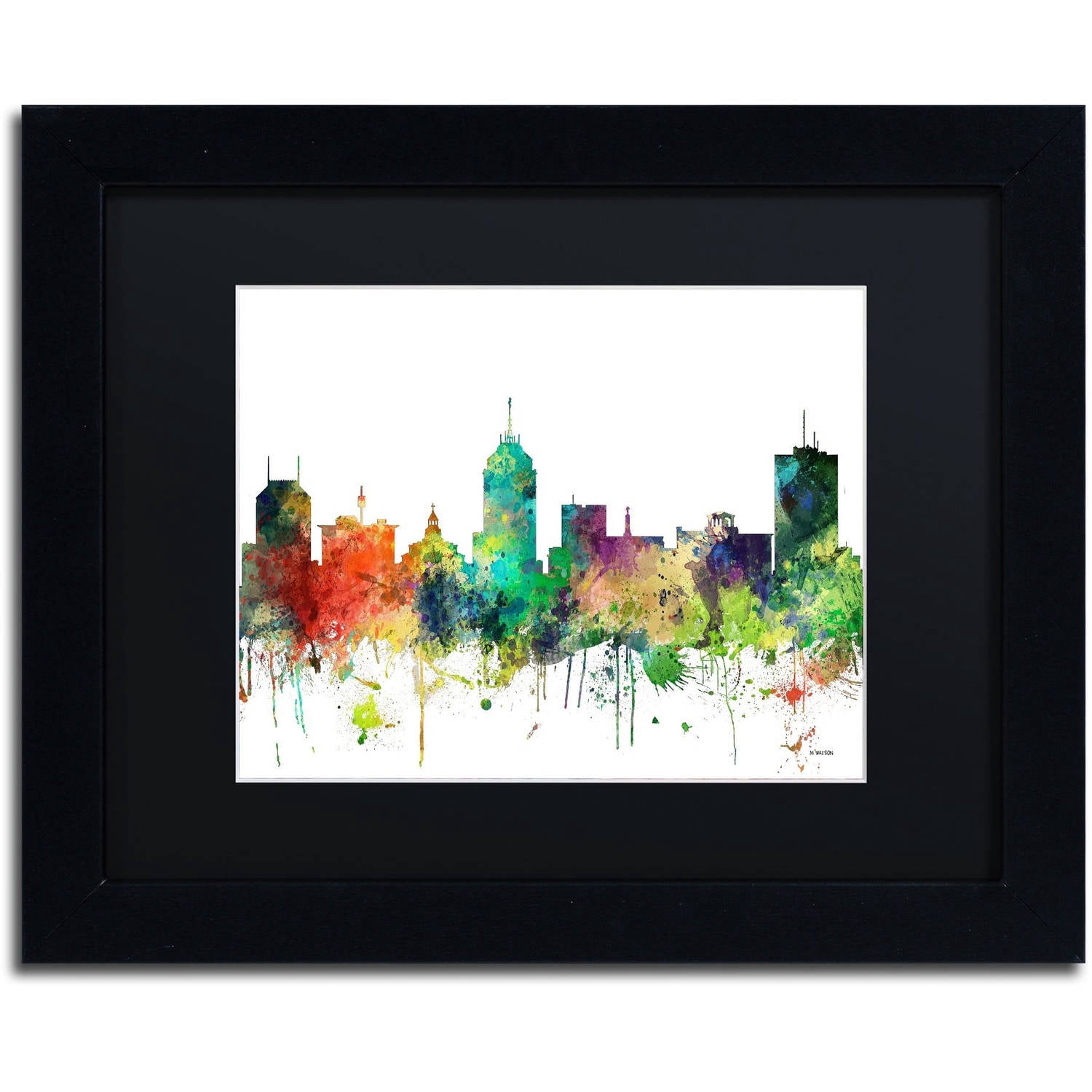 Trademark Fine Art "Fresno California Skyline SP" Canvas Art by Marlene Watson, Black Matte, Black Frame