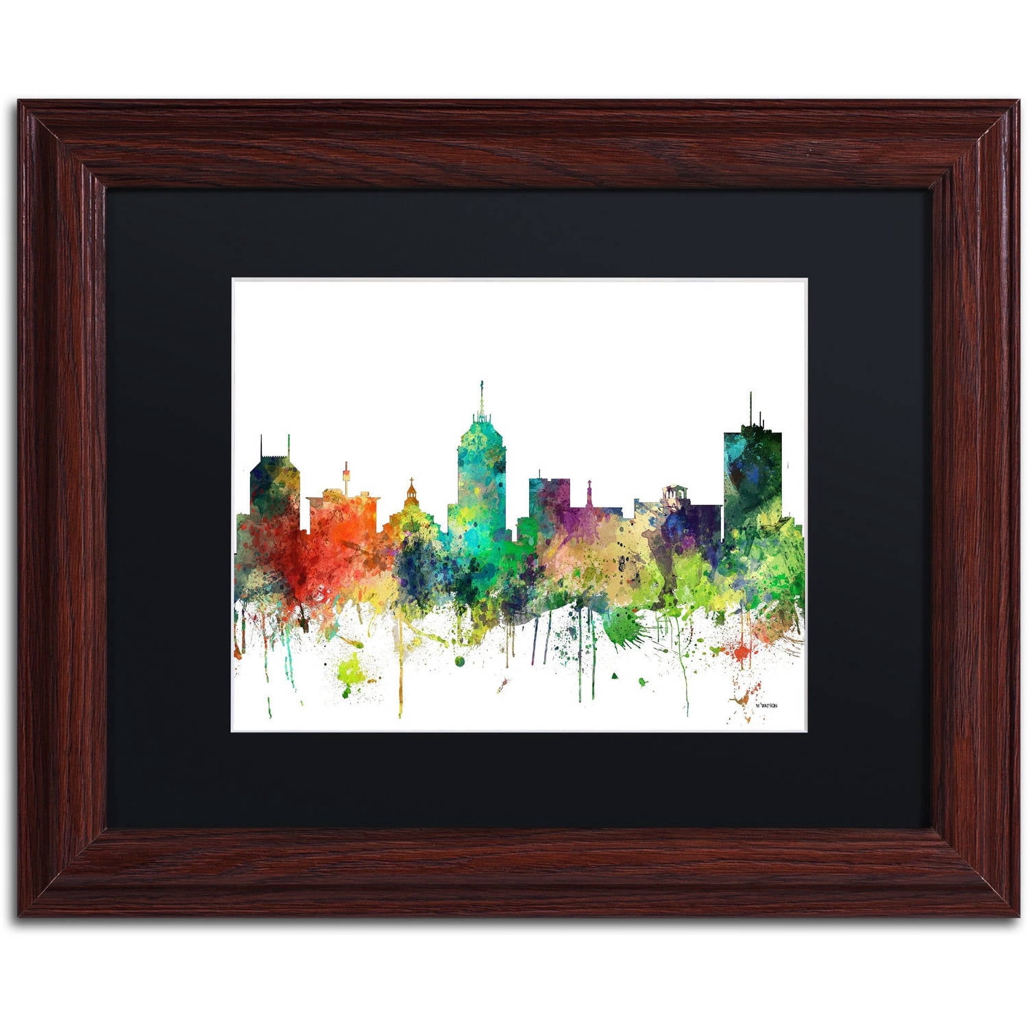 Trademark Fine Art "Fresno California Skyline SP" Canvas Art by Marlene Watson, Black Matte, Wood Frame