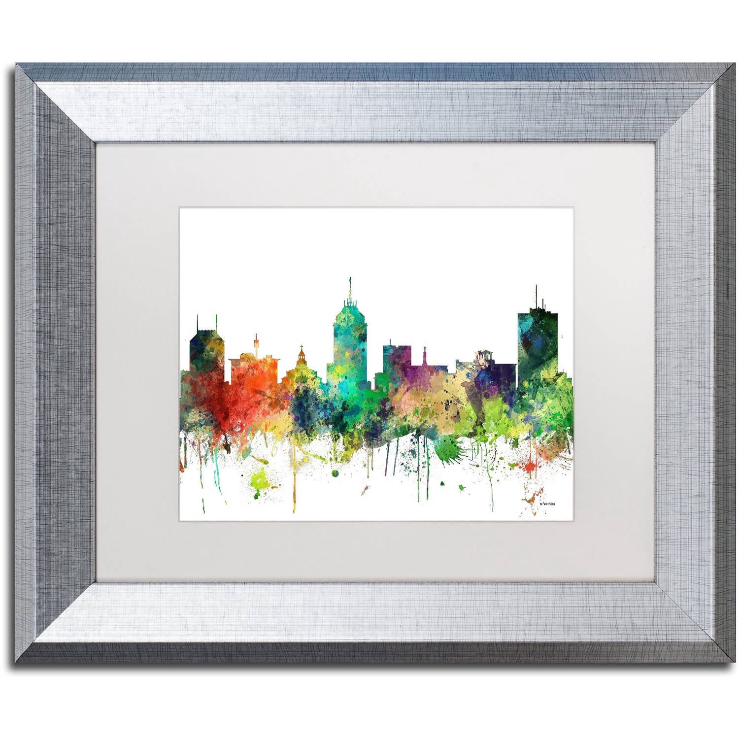 Trademark Fine Art "Fresno California Skyline SP" Canvas Art by Marlene Watson, White Matte, Silver Frame