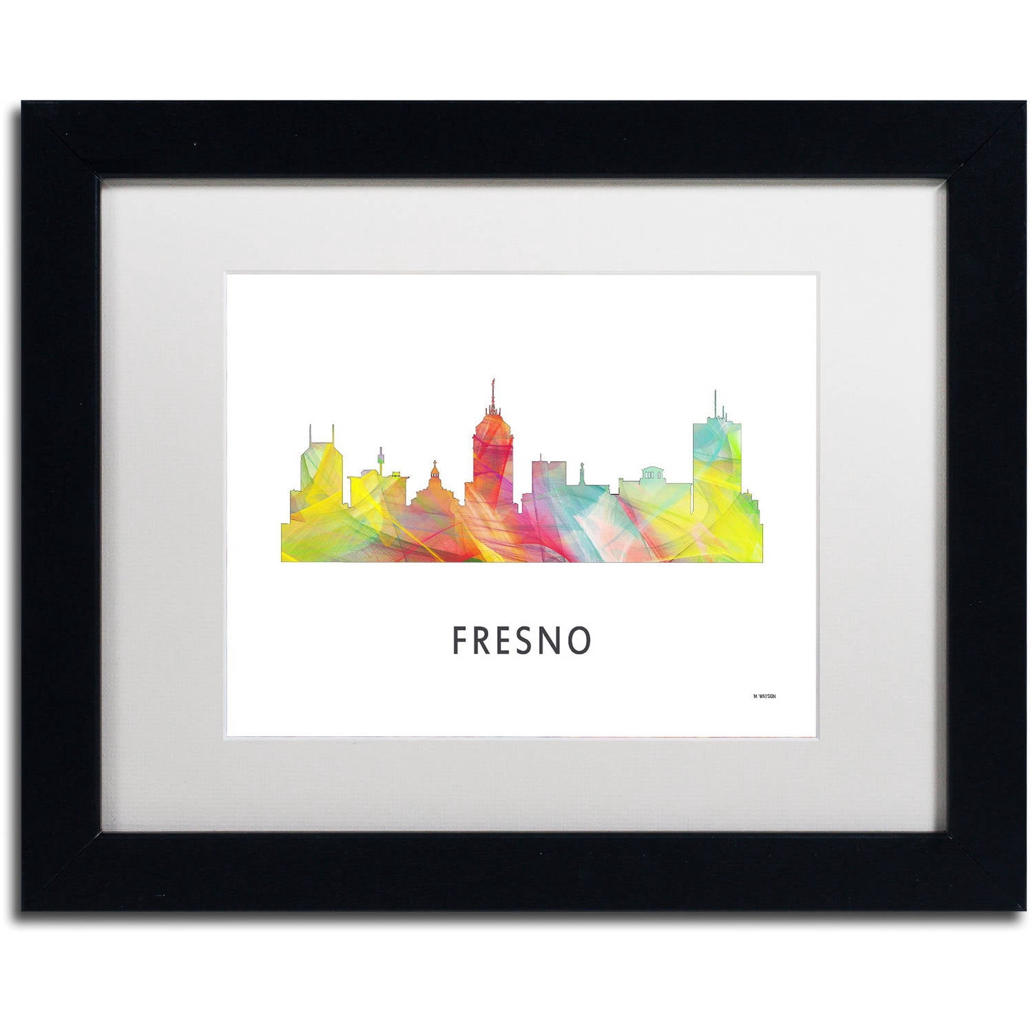 Trademark Fine Art 'Fresno California Skyline WB-1' Canvas Art by Marlene Watson, White Matte, Black Frame