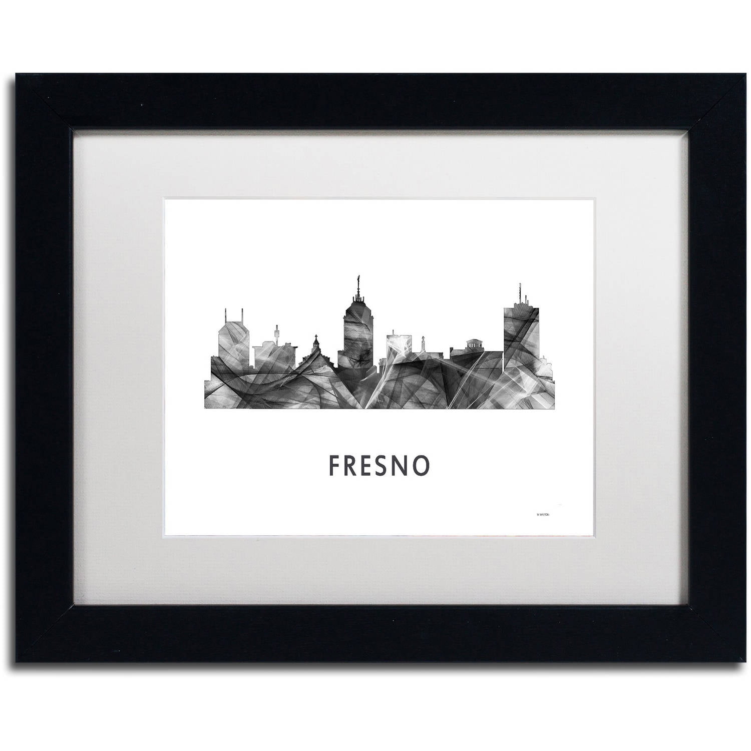 Trademark Fine Art 'Fresno California Skyline WB-BW' Canvas Art by Marlene Watson, White Matte, Black Frame