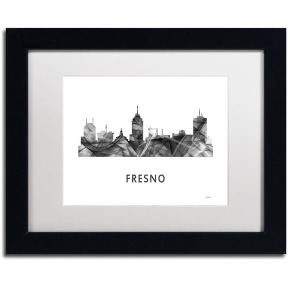 Trademark Fine Art 'Fresno California Skyline WB-BW' Canvas Art by Marlene Watson, White Matte, Black Frame