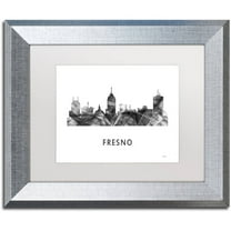 Trademark Fine Art 'Fresno California Skyline WB-BW' Canvas Art by Marlene Watson, White Matte, Silver Frame