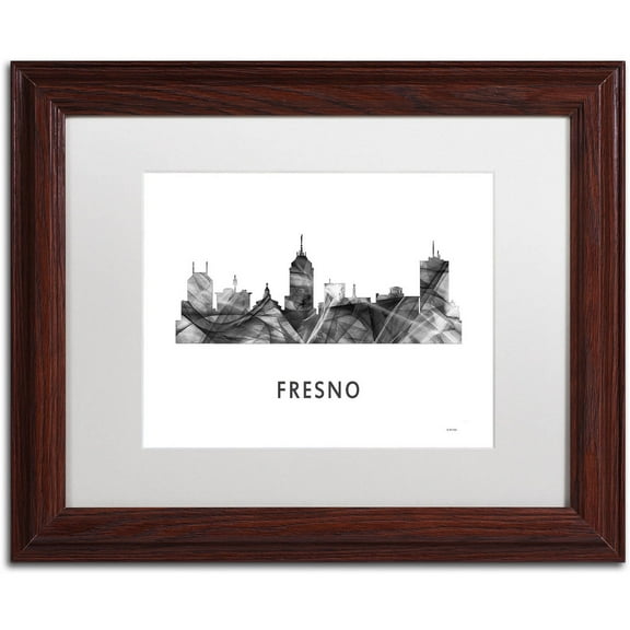 Trademark Fine Art 'Fresno California Skyline WB-BW' Canvas Art by Marlene Watson, White Matte, Wood Frame