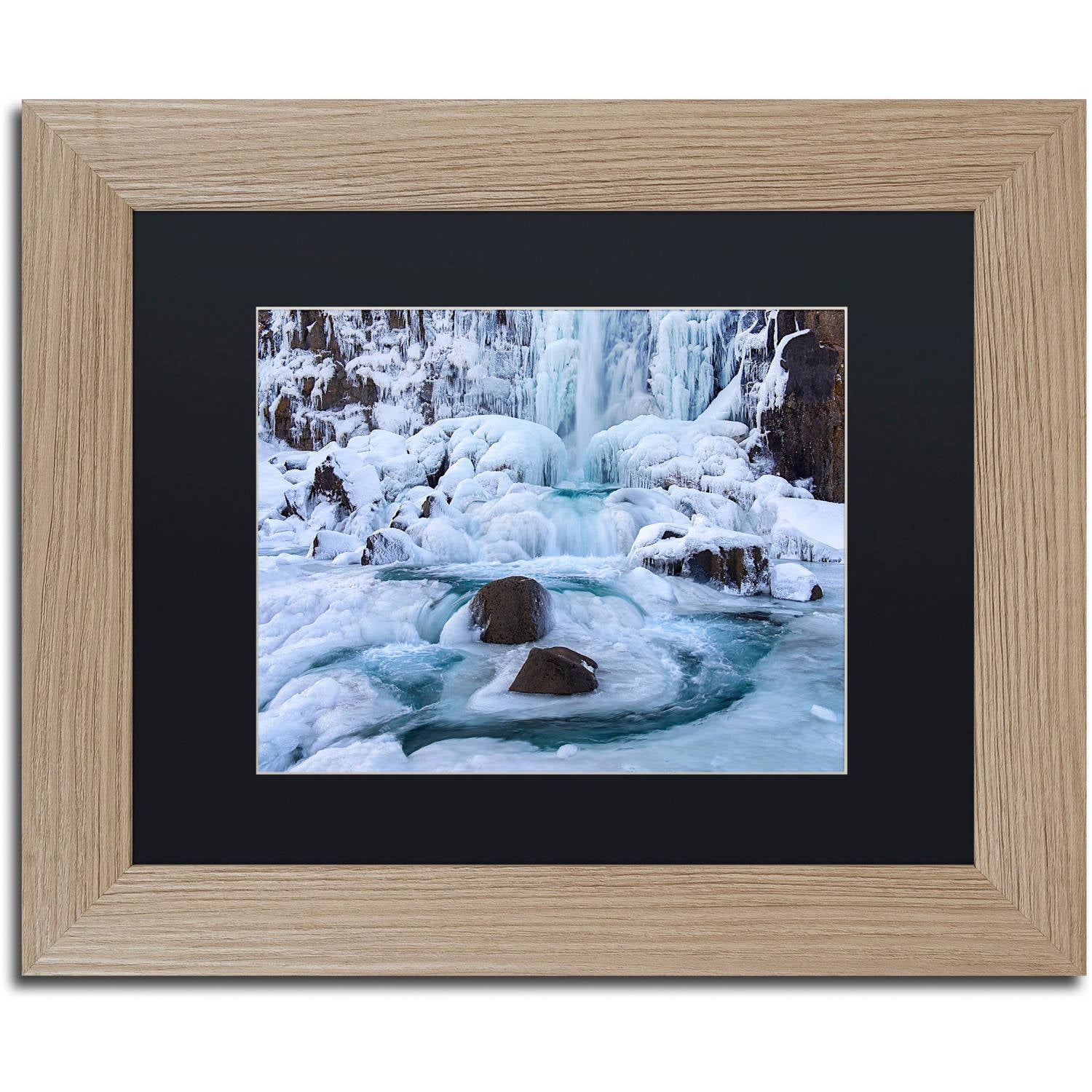 Trademark Fine Art "Frosty Falls" Canvas Art by Michael Blanchette Photography Black Matte, Birch Frame