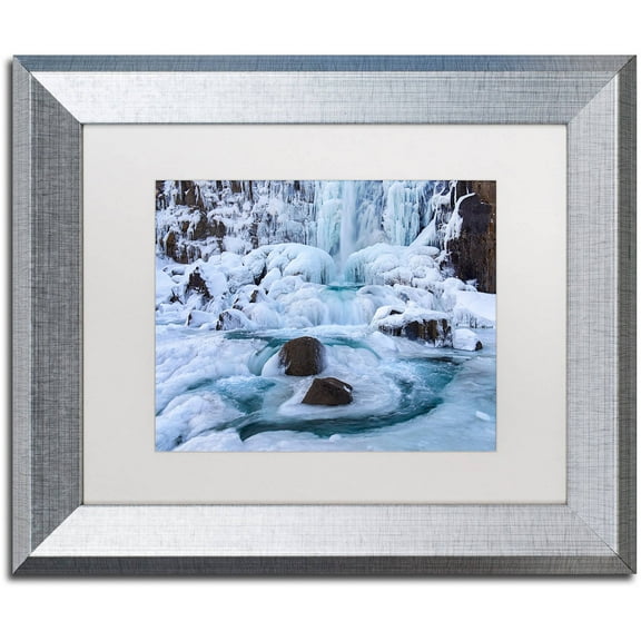 Trademark Fine Art "Frosty Falls" Canvas Art by Michael Blanchette Photography White Matte, Silver Frame