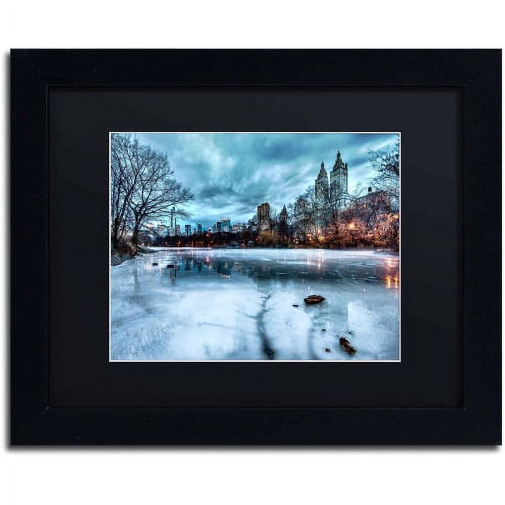 Trademark Fine Art "Frozen Central Park Lake II" Canvas Art by David Ayash, Black Matte, Black Frame