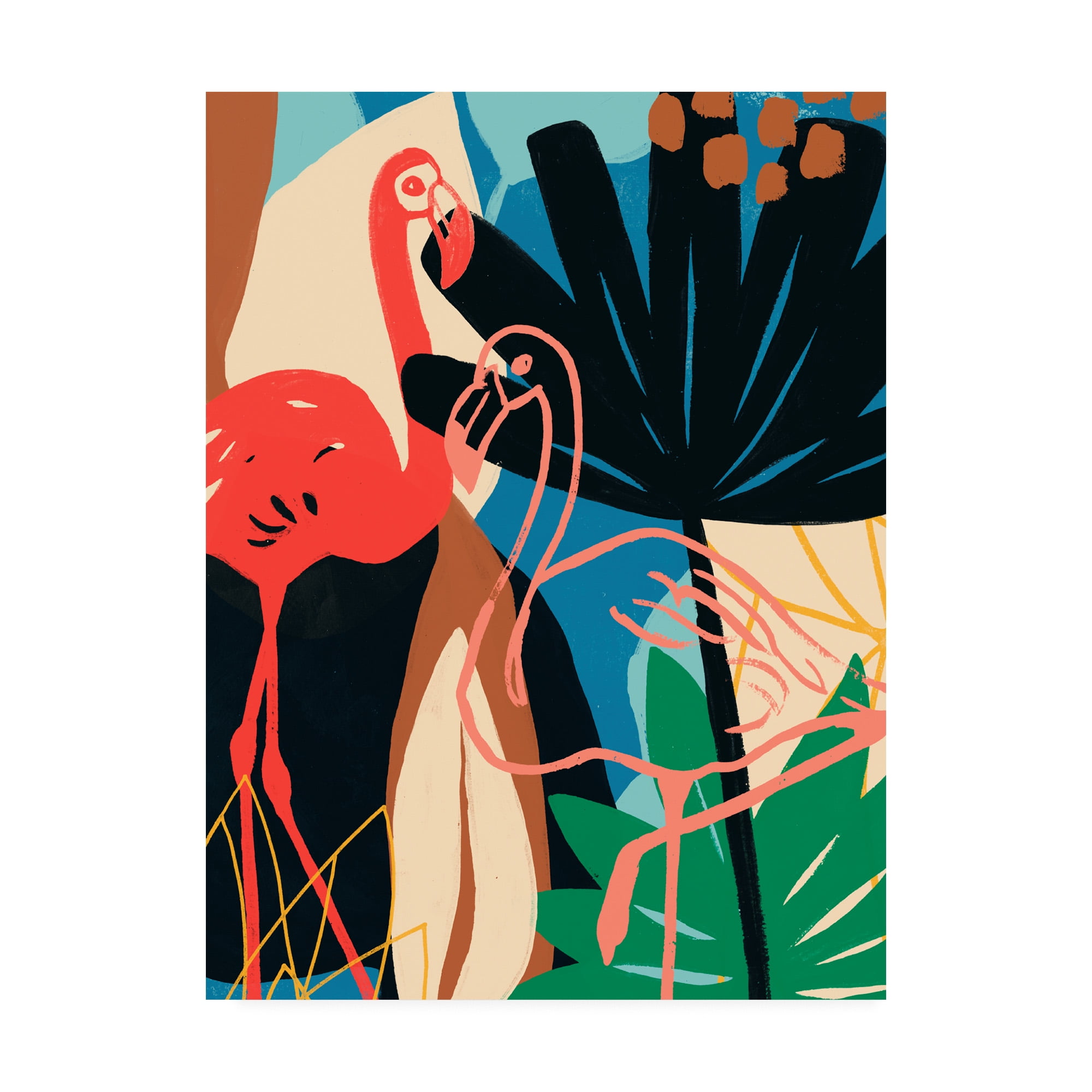 Colorful Abstract Flamingo Print on Canvas, 19" x 14"
